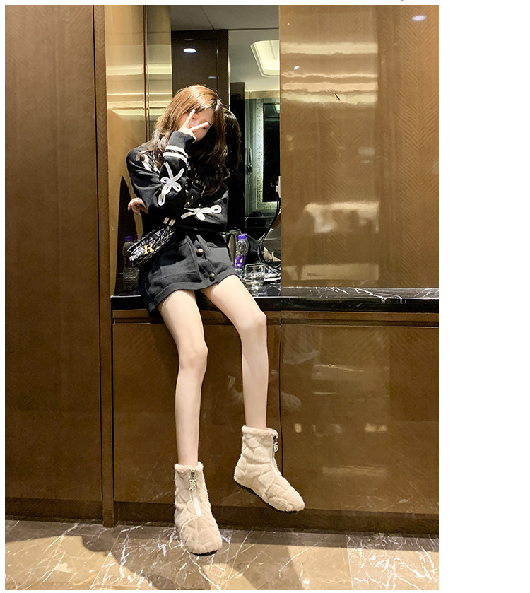 High Cotton-Padded Shoes Women's 2021 New Autumn and Winter Fashionable Warm Snow Boots Fleece-Lined Dr. Martens Boots Front Zipper Lamb Wool