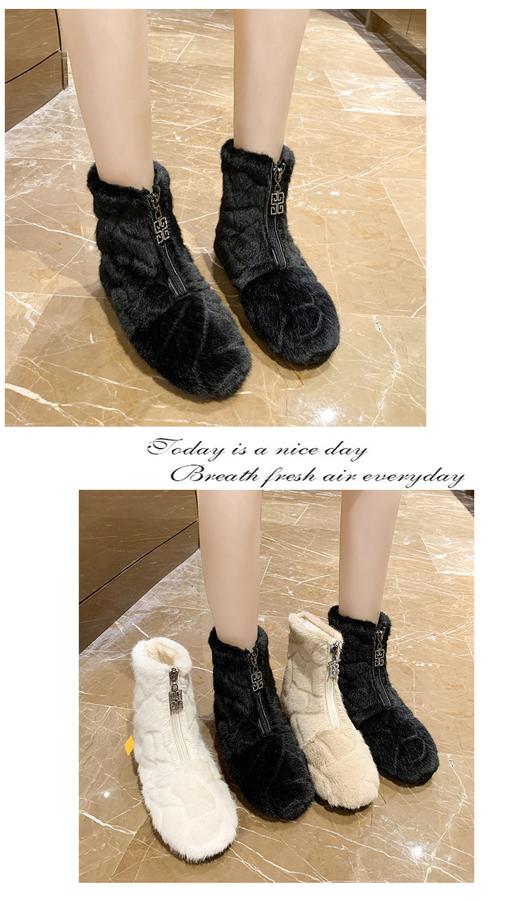 High Cotton-Padded Shoes Women's 2021 New Autumn and Winter Fashionable Warm Snow Boots Fleece-Lined Dr. Martens Boots Front Zipper Lamb Wool