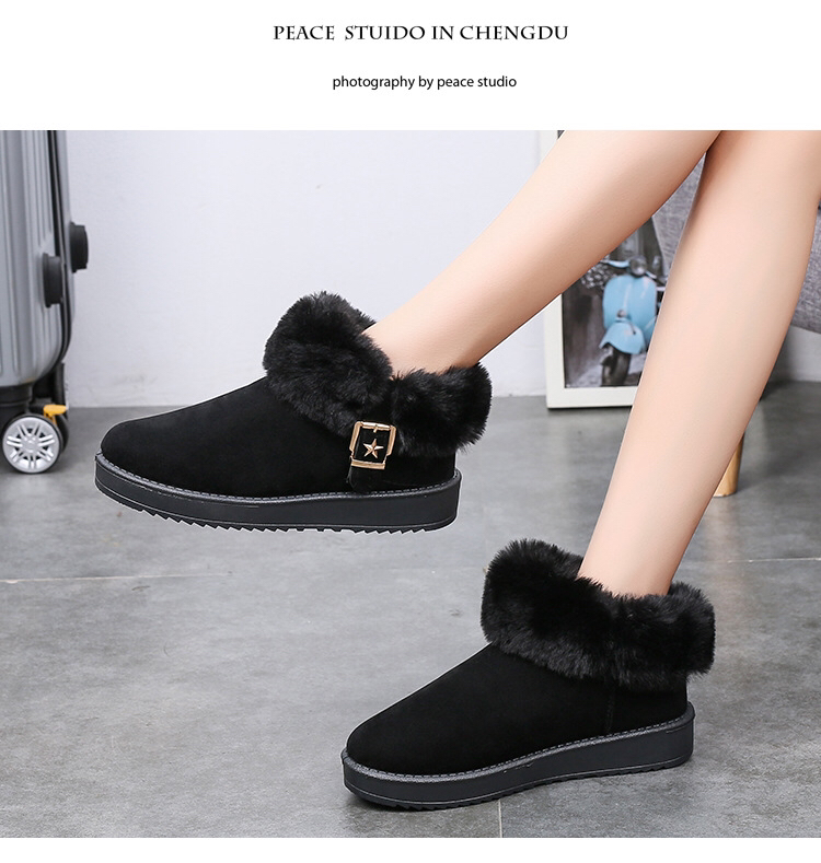 2020 Autumn and Winter New Rhinestone Buckle Women's Cotton Shoes Export Fashion Snow Boots Mid-Calf Length Thermal Boots
