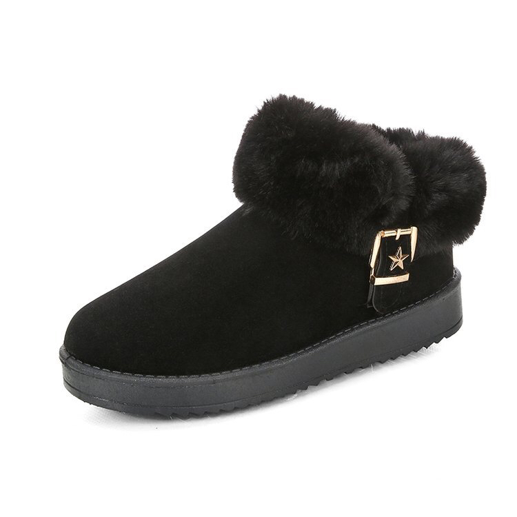 2020 Autumn and Winter New Rhinestone Buckle Women's Cotton Shoes Export Fashion Snow Boots Mid-Calf Length Thermal Boots