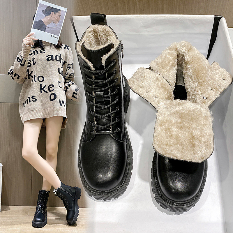 Dr. Martens Boots Women&#039;s 2020 Autumn and Winter New Thick-Soled Women&#039;s Short Boots British Style Lace-up Snow Boots Boots Women&#039;s Cotton Boots