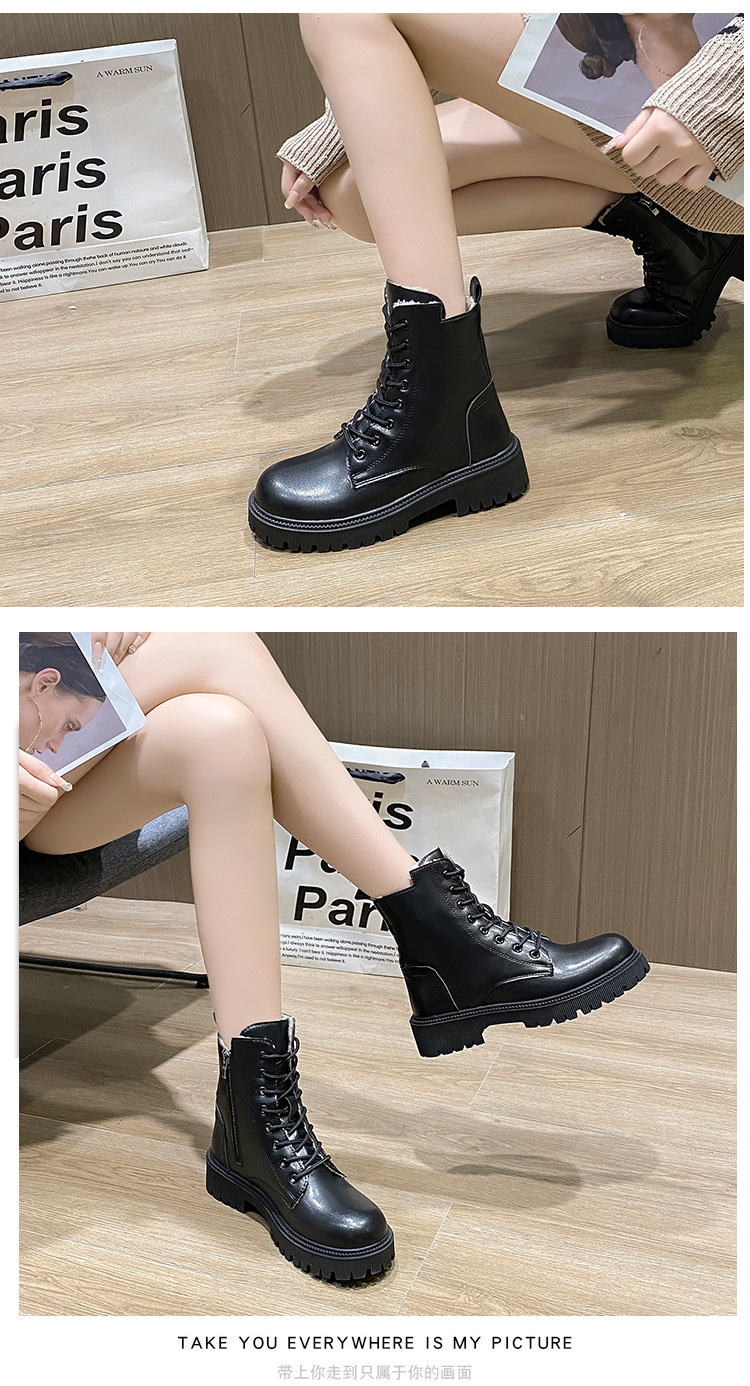 Dr. Martens Boots Women's 2020 Autumn and Winter New Thick-Soled Women's Short Boots British Style Lace-up Snow Boots Boots Women's Cotton Boots