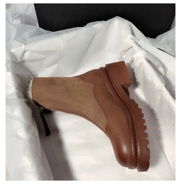 New Matte Leather Thick-Soled Korean-Style Mid-Calf High-Top round Head Ankle Boots Fur Snow Boots for Women
