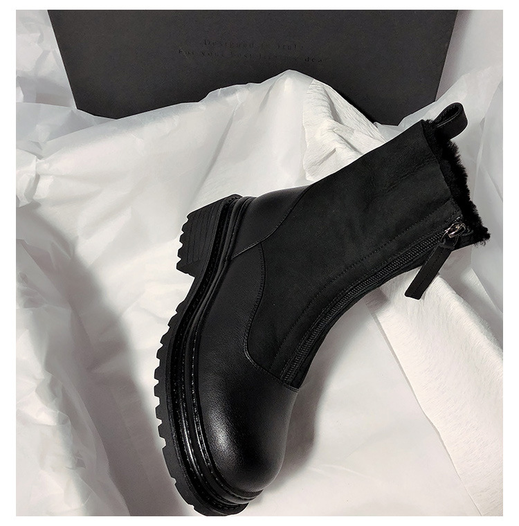 New Matte Leather Thick-Soled Korean-Style Mid-Calf High-Top round Head Ankle Boots Fur Snow Boots for Women