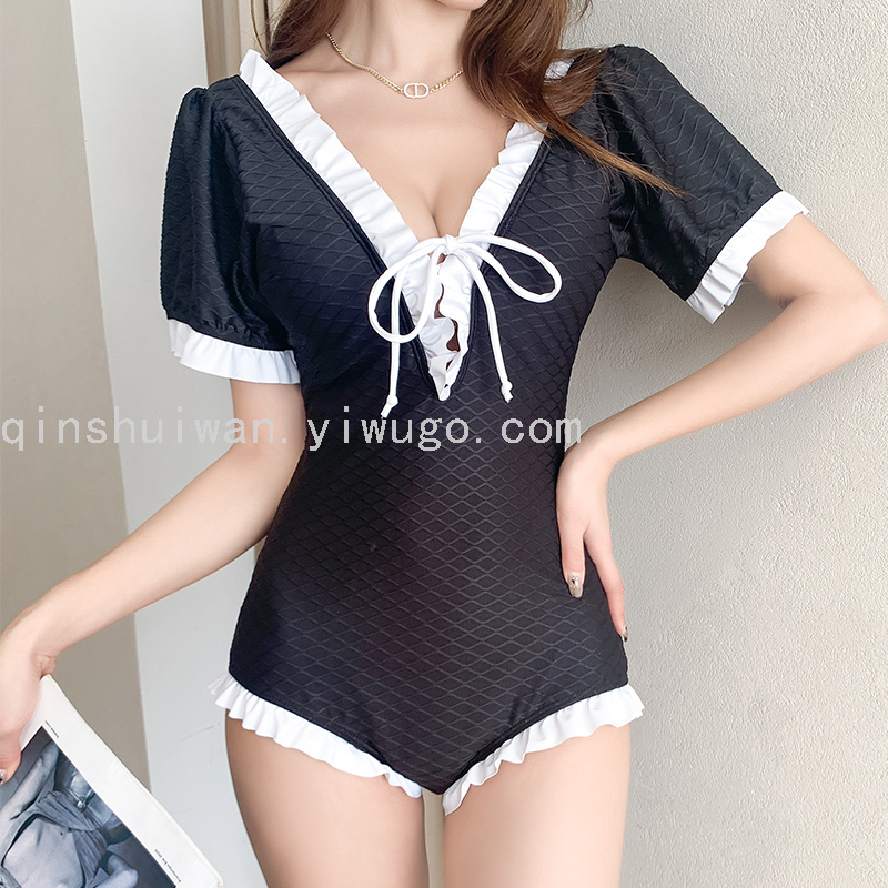Swimwear Women&#039;s Fashion Lace One-Sleeve Swimsuit Fashion Split Beachwear Winter Hot Spring Swimsuit