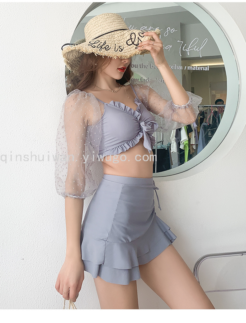 Swimwear Women's Fashion Lace One-Sleeve Swimsuit Fashion Split Beachwear Winter Hot Spring Swimsuit