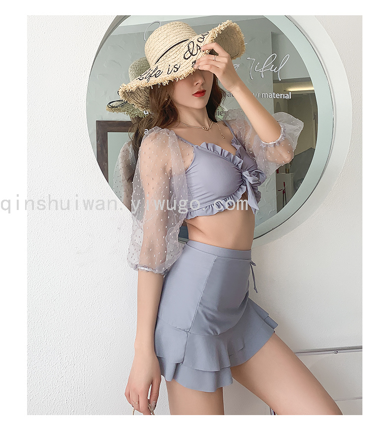 Swimwear Women's Fashion Lace One-Sleeve Swimsuit Fashion Split Beachwear Winter Hot Spring Swimsuit