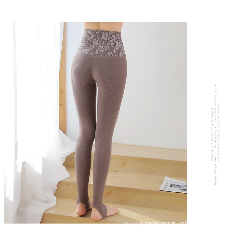 Cotton High Waist Belly Compression Leggings Jacquard Shaping Fleece Lined Leggings Hip Raise Shaping Pants Autumn and Winter Waist Shaping Skinny