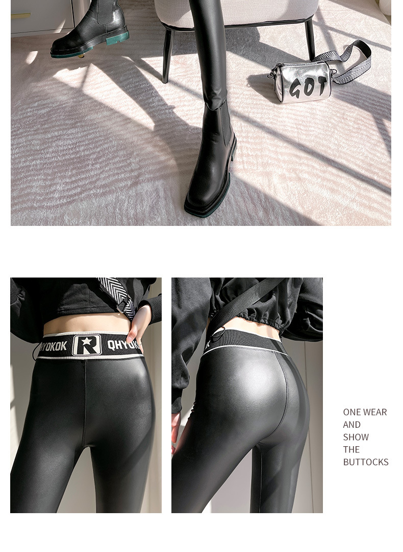 S449 Winter Korean Style Leather Pants Women's High Waist Tight Slimming Thickened Fleece Letter-Printing Skinny Pants Leggings Women S449 Winter Korean Style Leather Pants Women's High Waist Tight Slimming Thickened Fleece Letter-Printing Skinny Pants Leggings Women