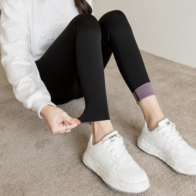 Large Size Cross Waist Leggings Autumn Fleece-Lined Weight Loss Pants Women&#039;s Outer Wear Belly Contracting Hip Lifting Shark Leather Pants Pencil Pants Women