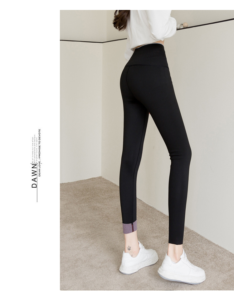 Large Size Cross Waist Leggings Autumn Fleece-Lined Weight Loss Pants Women's Outer Wear Belly Contracting Hip Lifting Shark Leather Pants Pencil Pants Women