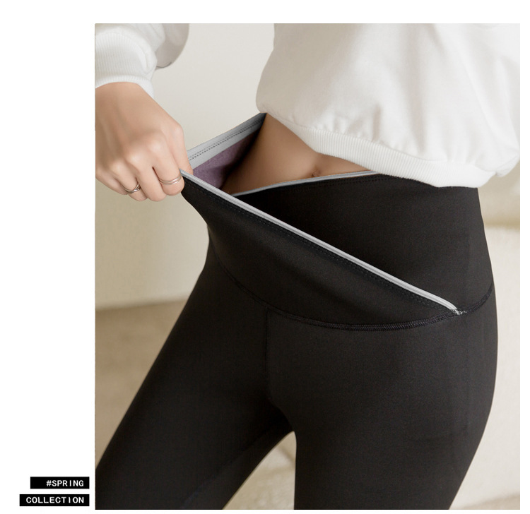 Large Size Cross Waist Leggings Autumn Fleece-Lined Weight Loss Pants Women's Outer Wear Belly Contracting Hip Lifting Shark Leather Pants Pencil Pants Women
