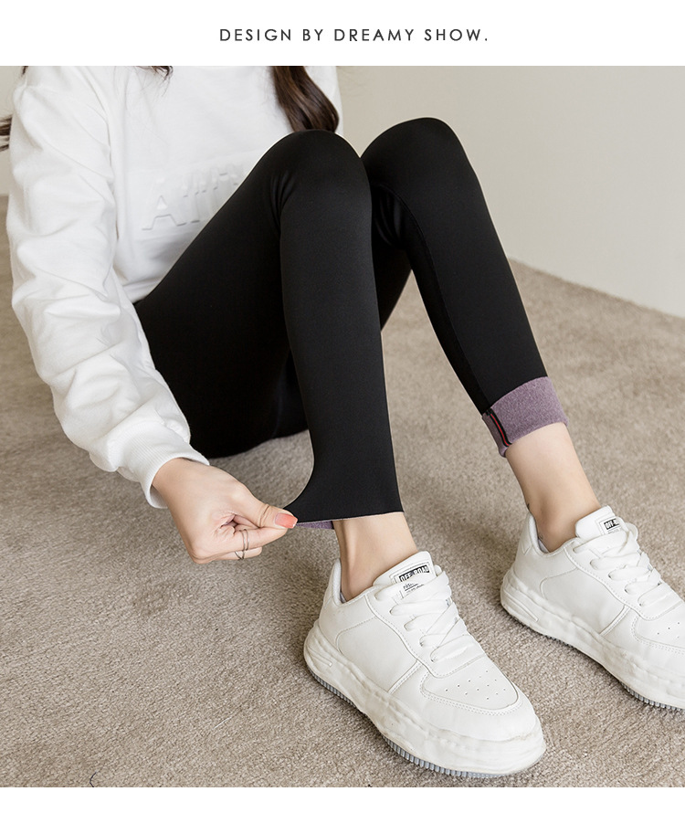 Large Size Cross Waist Leggings Autumn Fleece-Lined Weight Loss Pants Women's Outer Wear Belly Contracting Hip Lifting Shark Leather Pants Pencil Pants Women