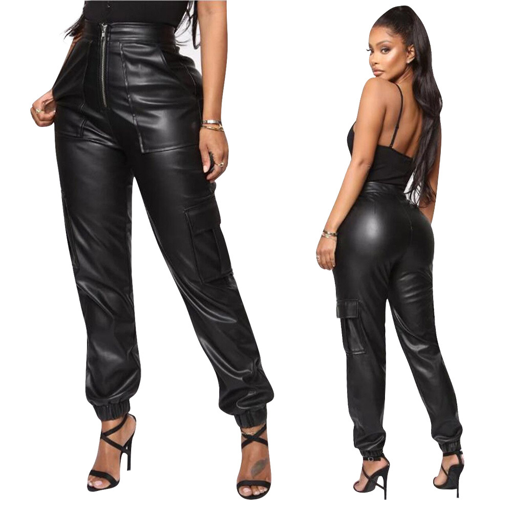 New Autumn and Winter Casual Pants F8257 Spot European and American Amazon Fashion Multiple Pocket Casual Pants Casual Leather Pants