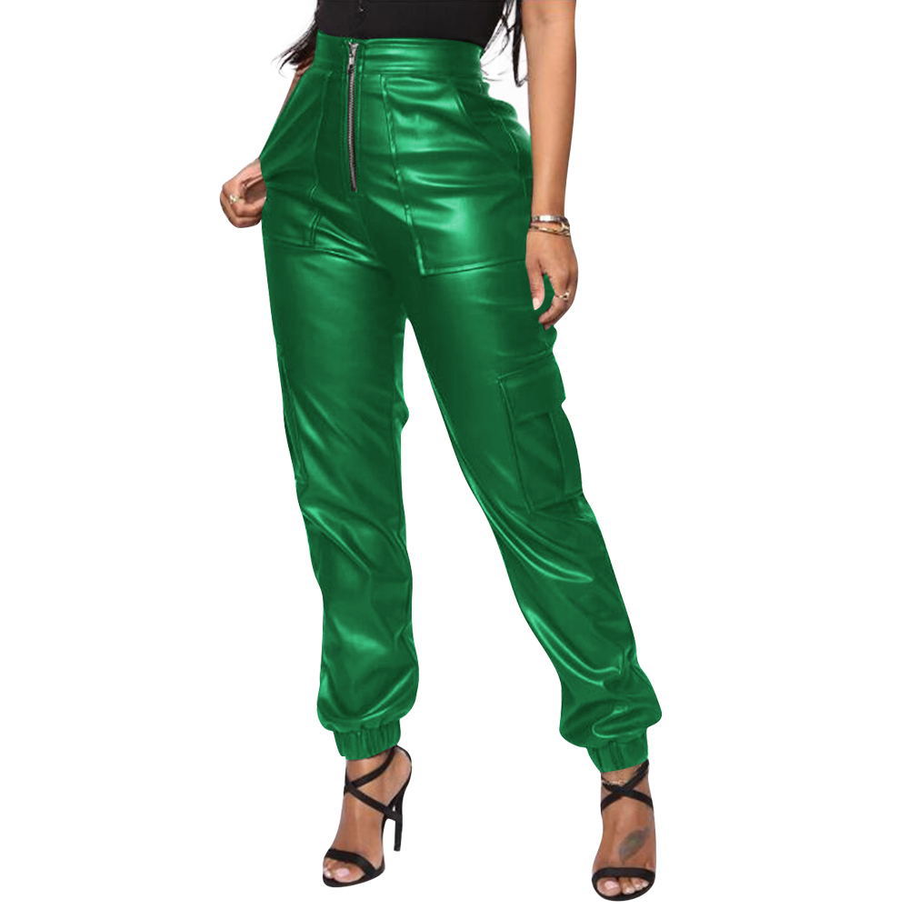 New Autumn and Winter Casual Pants F8257 Spot European and American Amazon Fashion Multiple Pocket Casual Pants Casual Leather Pants