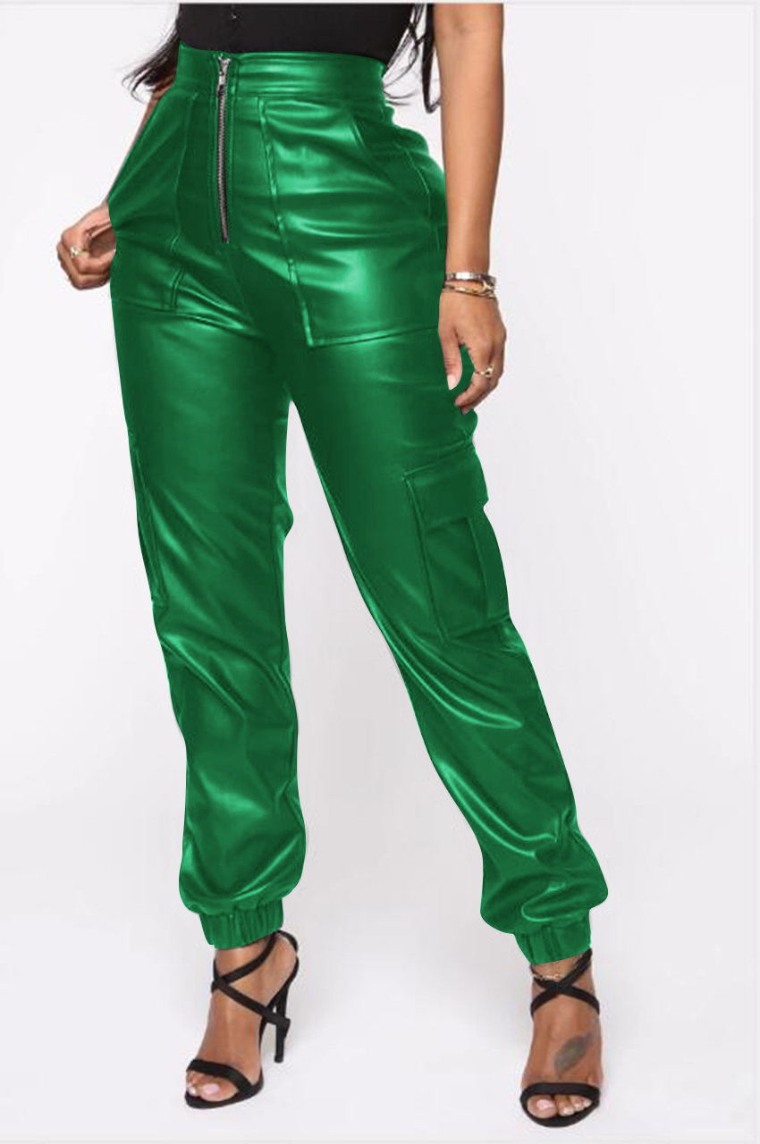 New Autumn and Winter Casual Pants F8257 Spot European and American Amazon Fashion Multiple Pocket Casual Pants Casual Leather Pants
