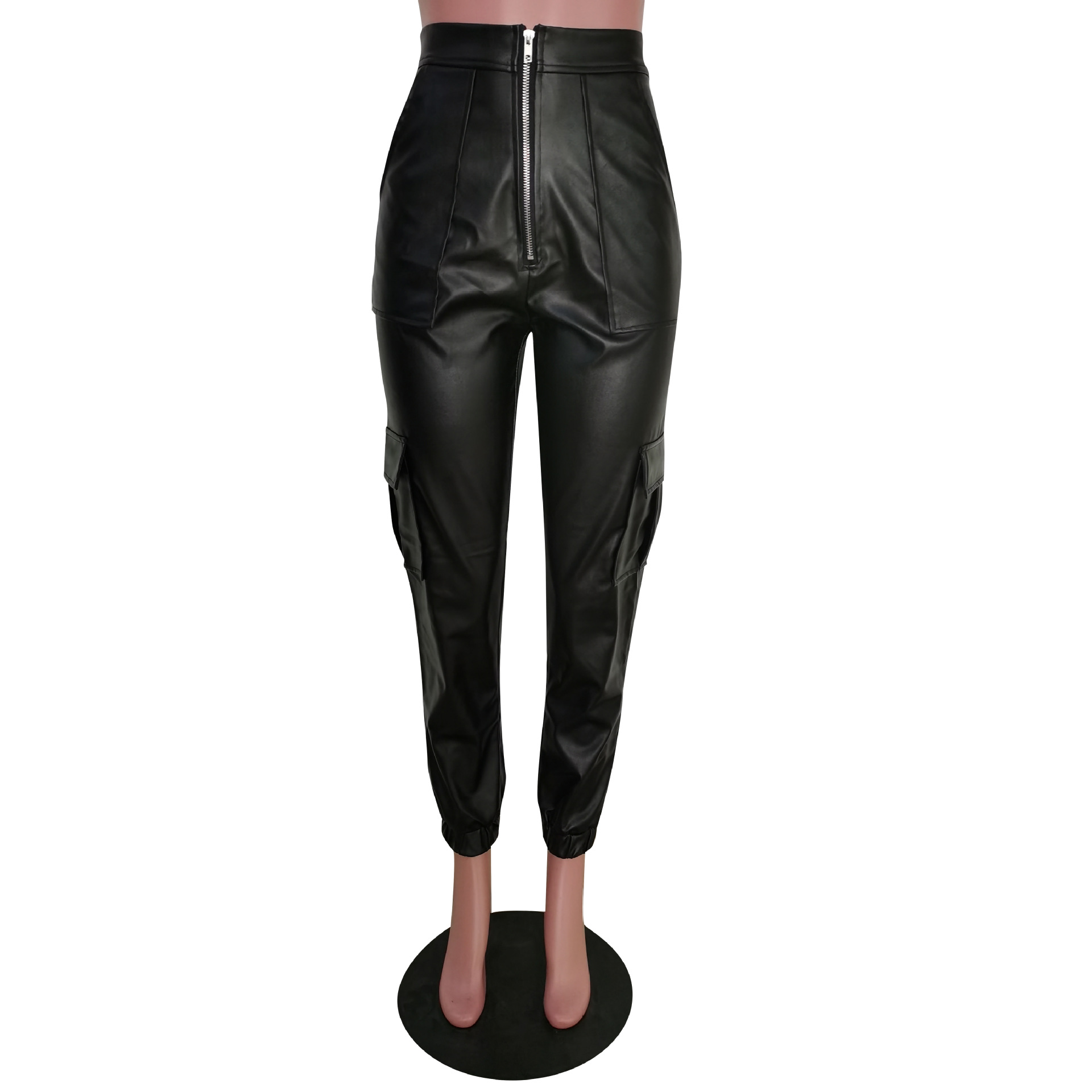 New Autumn and Winter Casual Pants F8257 Spot European and American Amazon Fashion Multiple Pocket Casual Pants Casual Leather Pants