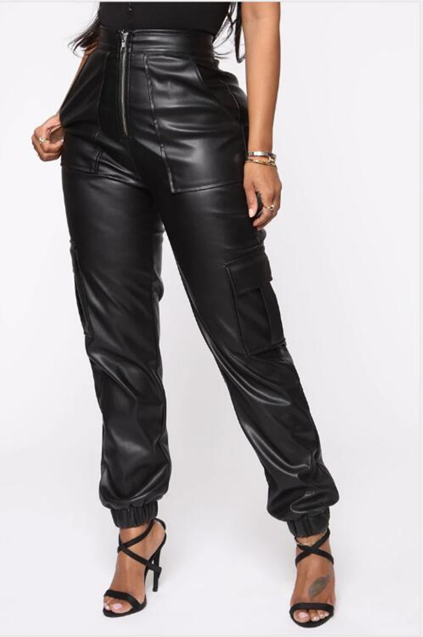 New Autumn and Winter Casual Pants F8257 Spot European and American Amazon Fashion Multiple Pocket Casual Pants Casual Leather Pants