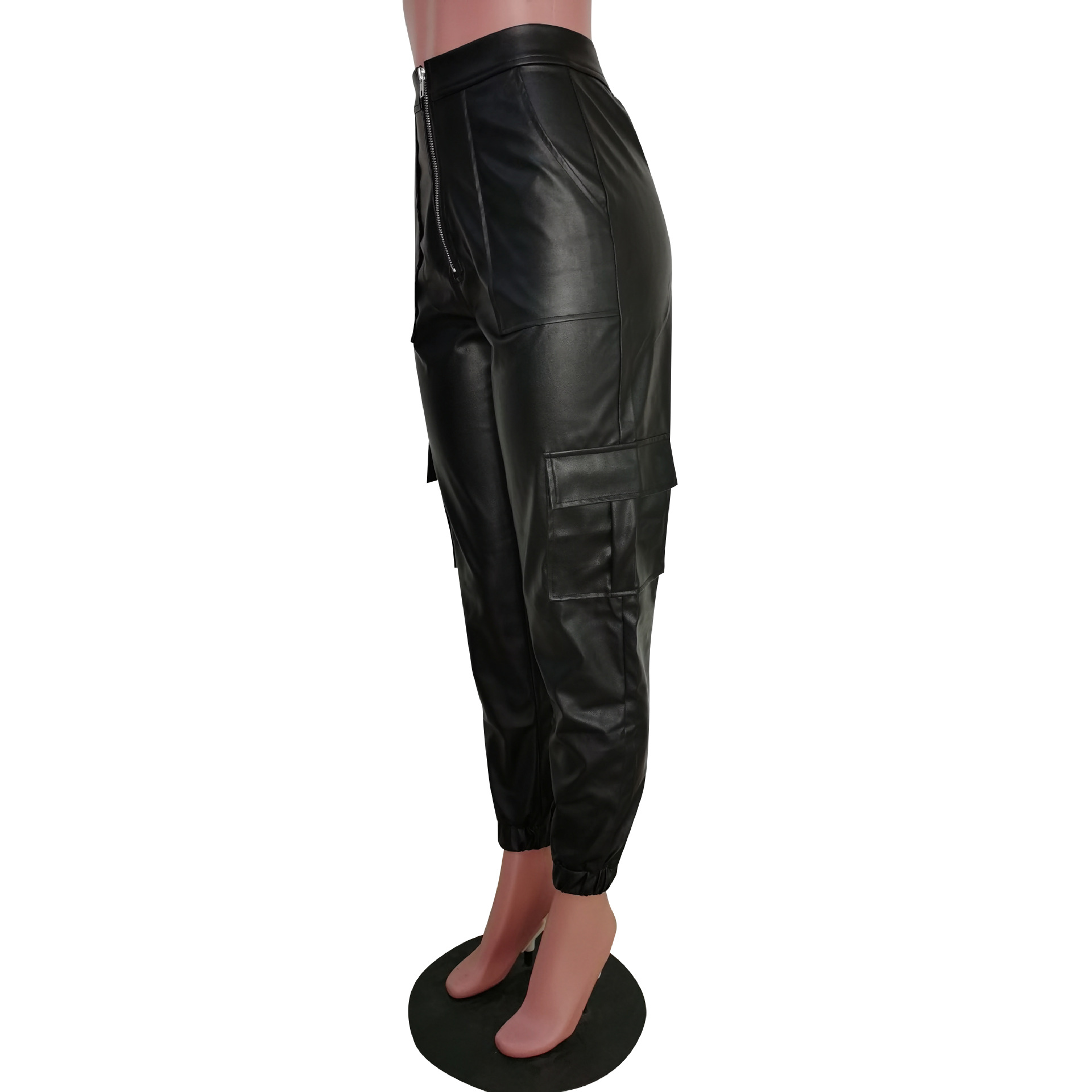 New Autumn and Winter Casual Pants F8257 Spot European and American Amazon Fashion Multiple Pocket Casual Pants Casual Leather Pants