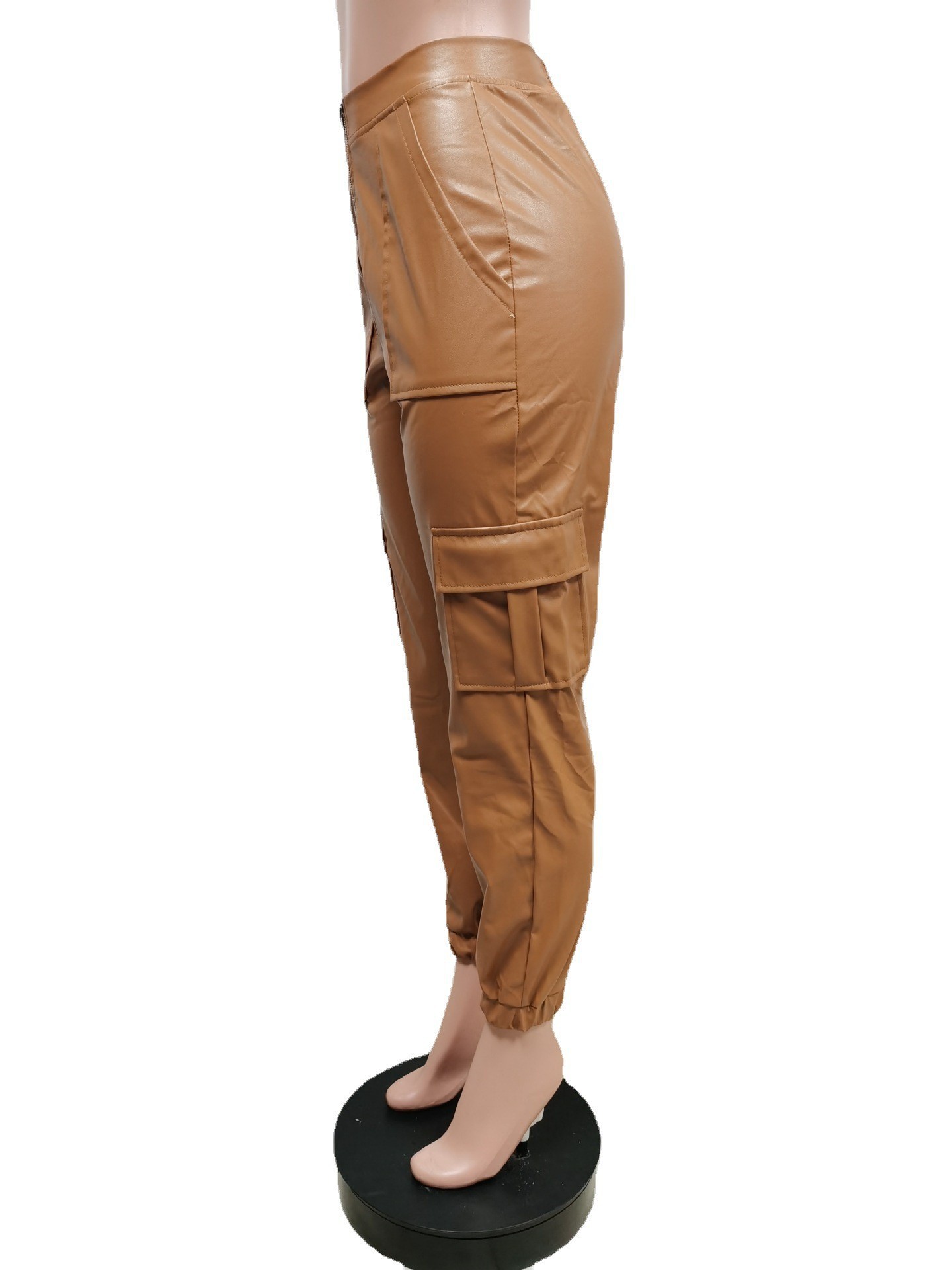New Autumn and Winter Casual Pants F8257 Spot European and American Amazon Fashion Multiple Pocket Casual Pants Casual Leather Pants