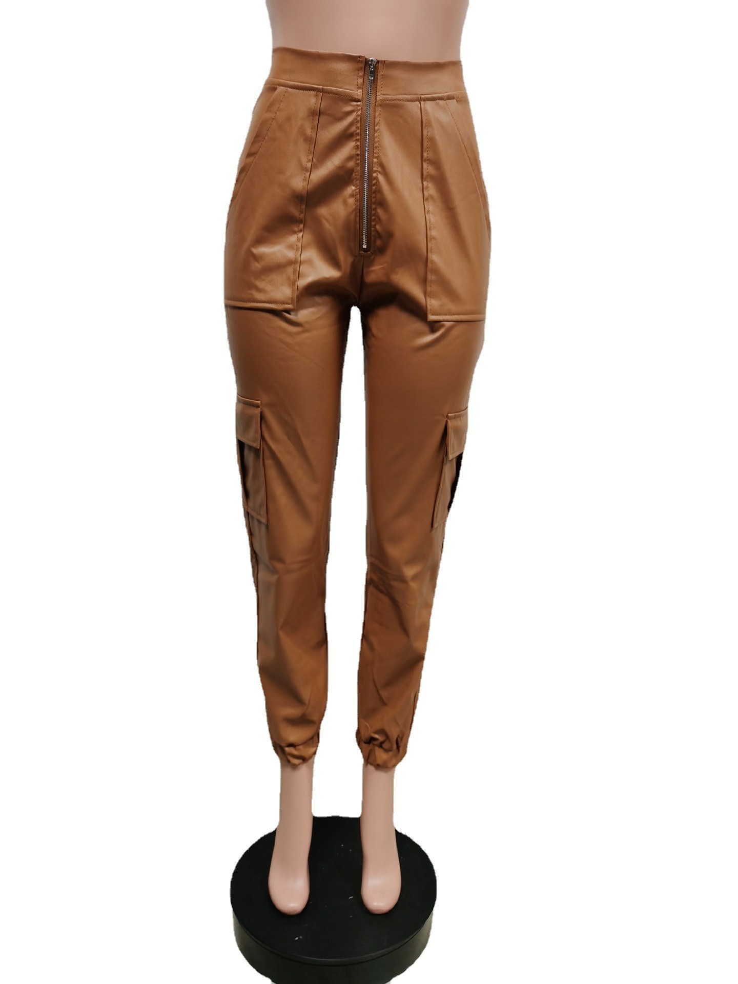 New Autumn and Winter Casual Pants F8257 Spot European and American Amazon Fashion Multiple Pocket Casual Pants Casual Leather Pants