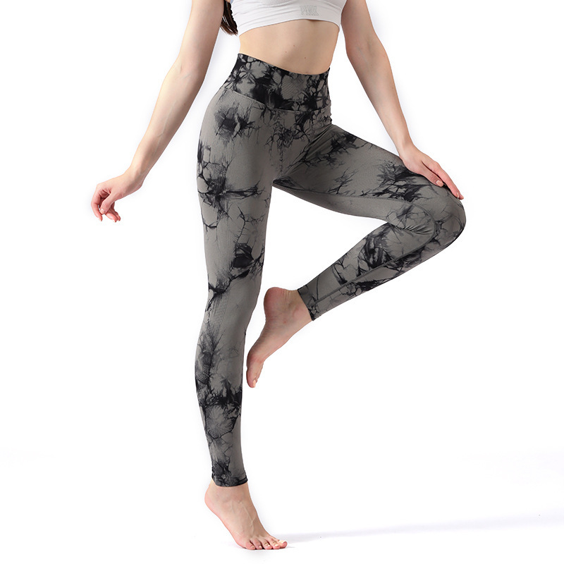 New Yoga Pants Women&#039;s Tie-Dye Quick-Drying High Waist Hip Lift Sports Tight Trousers Outdoor Running Peach Hip Fitness Pants