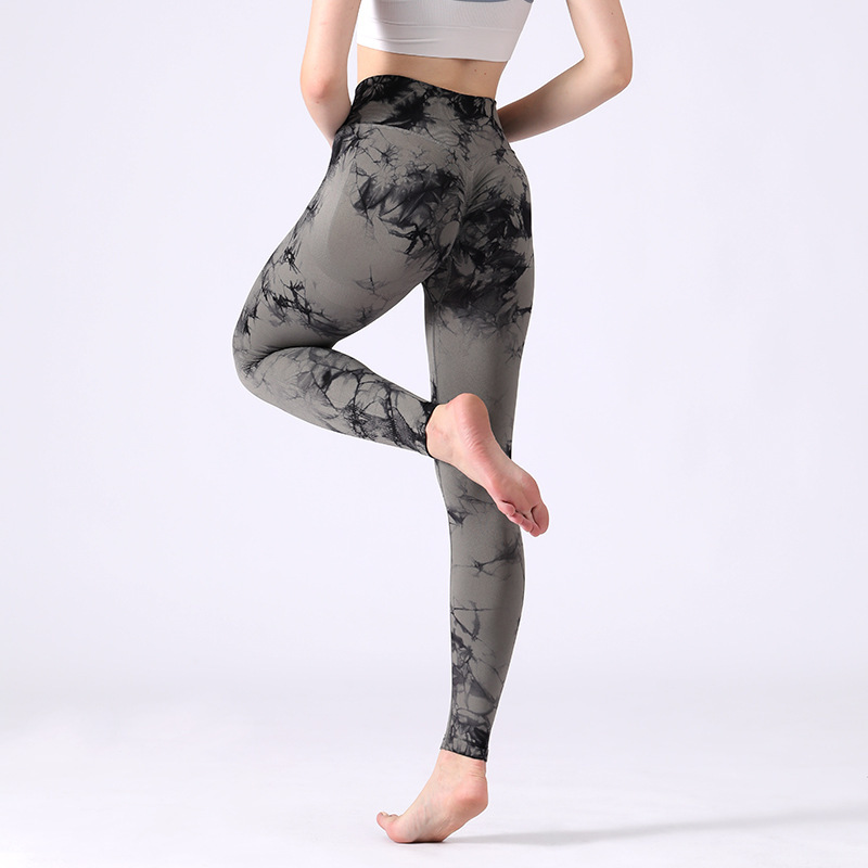 New Yoga Pants Women&#039;s Tie-Dye Quick-Drying High Waist Hip Lift Sports Tight Trousers Outdoor Running Peach Hip Fitness Pants