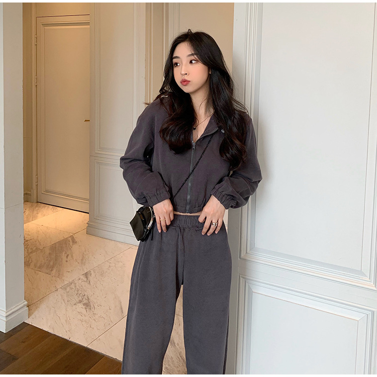 Real Shot Cost-Effective Korean Style Women's Retro Loose Hooded Sweater Waist-Tight Hoodie + Sports Trousers Casual Suit Real Shot Cost-Effective Korean Style Women's Retro Loose Hooded Sweater Waist-Tight Hoodie + Sports Trousers Casual Suit