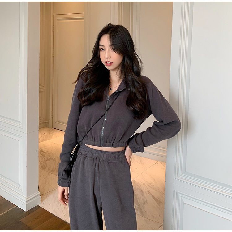 Real Shot Cost-Effective Korean Style Women's Retro Loose Hooded Sweater Waist-Tight Hoodie + Sports Trousers Casual Suit Real Shot Cost-Effective Korean Style Women's Retro Loose Hooded Sweater Waist-Tight Hoodie + Sports Trousers Casual Suit