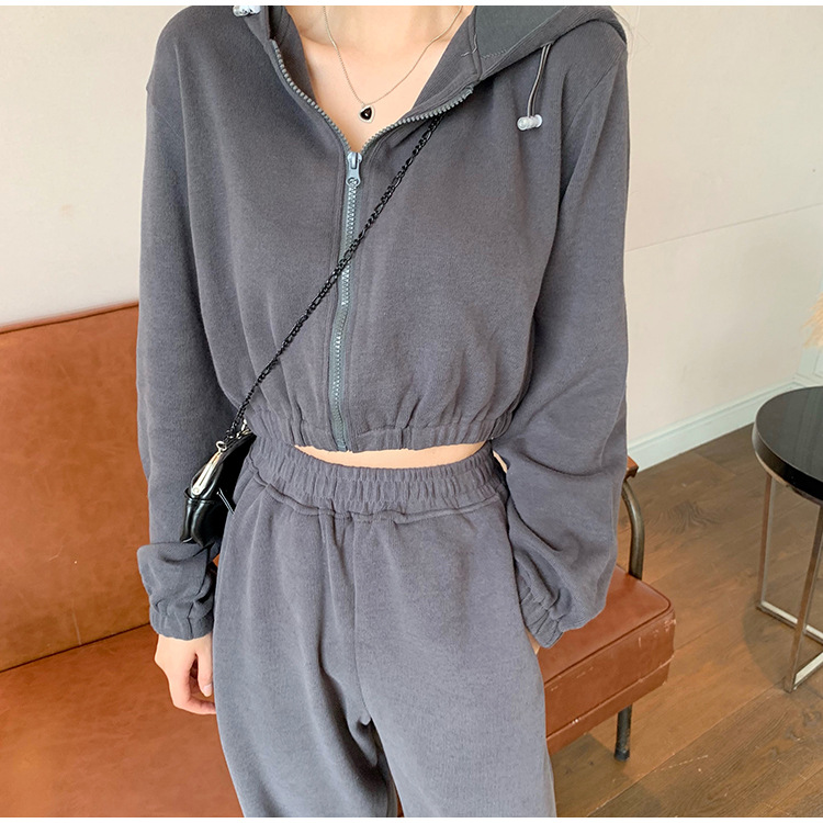 Real Shot Cost-Effective Korean Style Women's Retro Loose Hooded Sweater Waist-Tight Hoodie + Sports Trousers Casual Suit Real Shot Cost-Effective Korean Style Women's Retro Loose Hooded Sweater Waist-Tight Hoodie + Sports Trousers Casual Suit