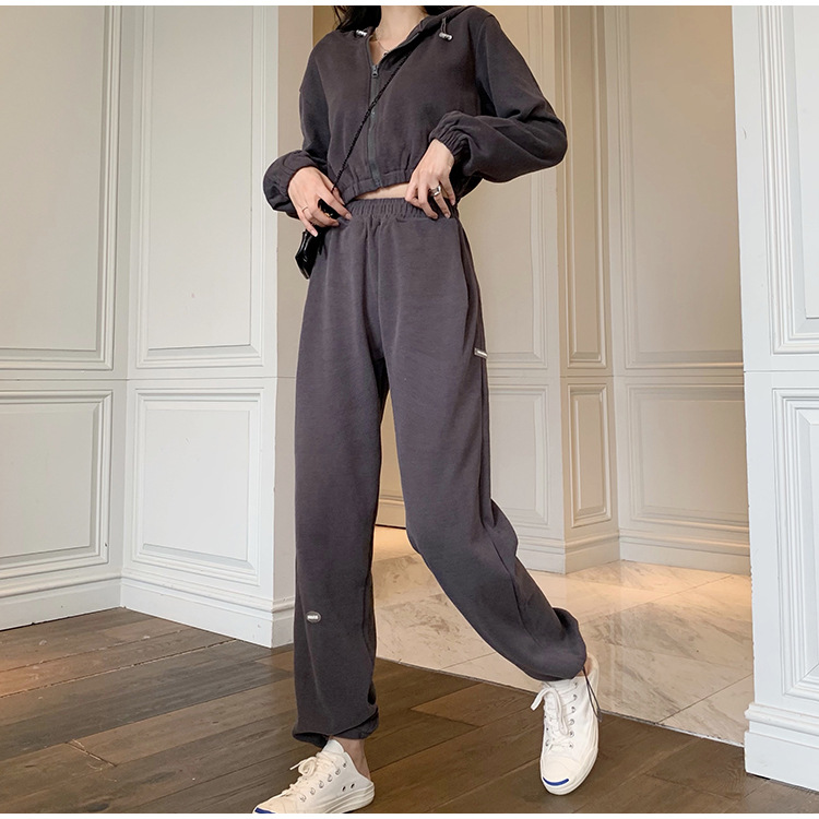 Real Shot Cost-Effective Korean Style Women's Retro Loose Hooded Sweater Waist-Tight Hoodie + Sports Trousers Casual Suit Real Shot Cost-Effective Korean Style Women's Retro Loose Hooded Sweater Waist-Tight Hoodie + Sports Trousers Casual Suit