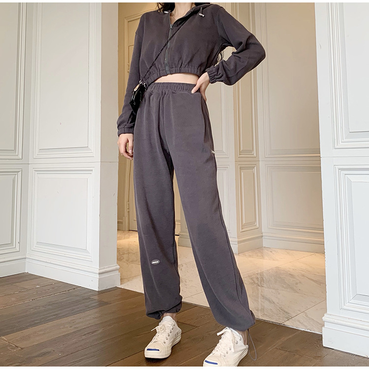 Real Shot Cost-Effective Korean Style Women's Retro Loose Hooded Sweater Waist-Tight Hoodie + Sports Trousers Casual Suit Real Shot Cost-Effective Korean Style Women's Retro Loose Hooded Sweater Waist-Tight Hoodie + Sports Trousers Casual Suit
