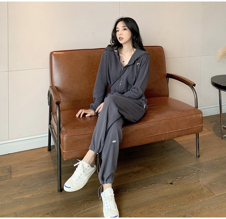 Real Shot Cost-Effective Korean Style Women's Retro Loose Hooded Sweater Waist-Tight Hoodie + Sports Trousers Casual Suit Real Shot Cost-Effective Korean Style Women's Retro Loose Hooded Sweater Waist-Tight Hoodie + Sports Trousers Casual Suit