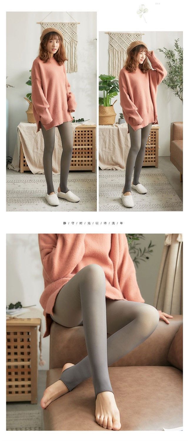 Autumn and Winter Warm Stewardess Gray One-Piece Trousers Fleece-Lined Thickened High Waist Tight Transparent Sheer Tights Leggings Women's Outer Wear Autumn and Winter Warm Stewardess Gray One-Piece Trousers Fleece-Lined Thickened High Waist Tight Transparent Sheer Tights Leggings Women's Outer Wear
