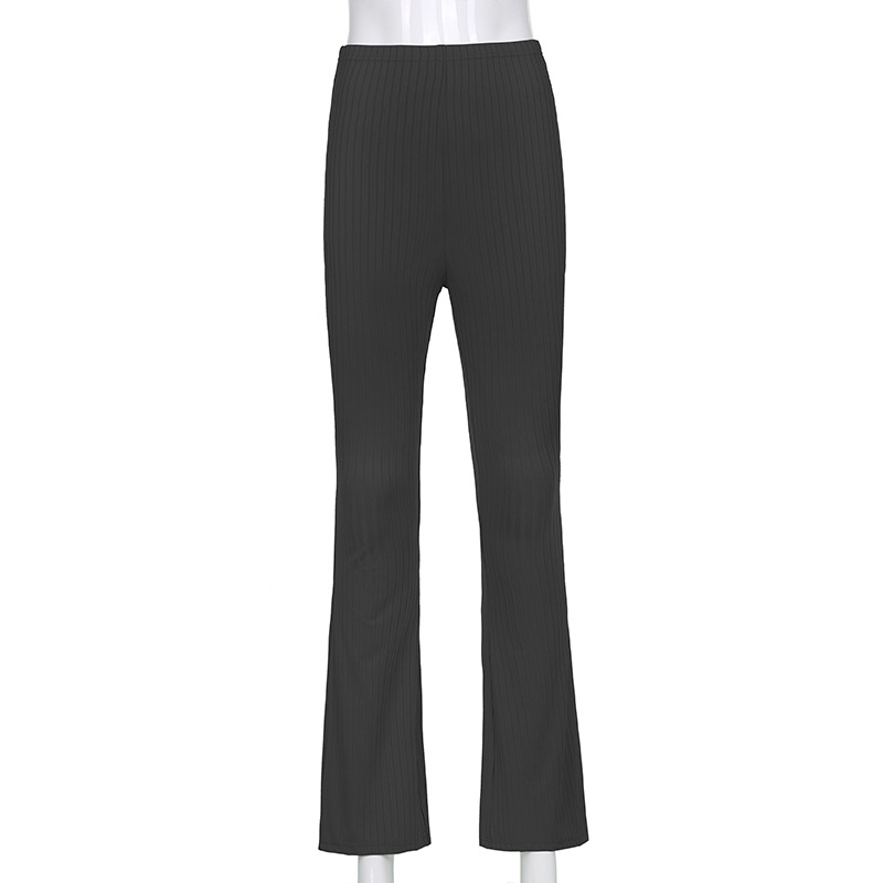 European and American Style 2021 New Women's Pants Fashion Pure Color Tight High-Waisted Boot-Cut Pants Women's Stretch Bottoming Casual Trousers