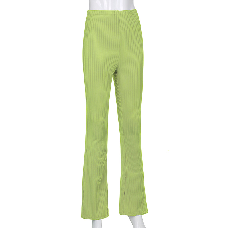 European and American Style 2021 New Women's Pants Fashion Pure Color Tight High-Waisted Boot-Cut Pants Women's Stretch Bottoming Casual Trousers