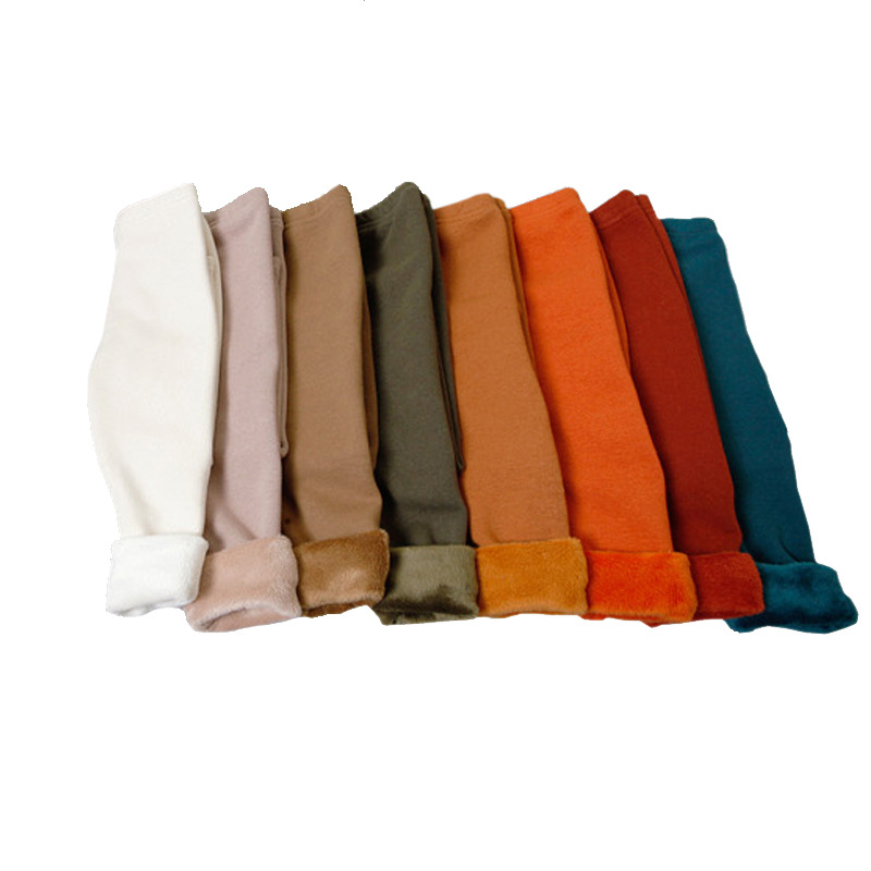 Autumn and Winter Children&#039;s Leggings Fleece-Lined Thick Warm Pants Korean Girls Solid Color Crawler Outer Wear Tight Stretch Trousers