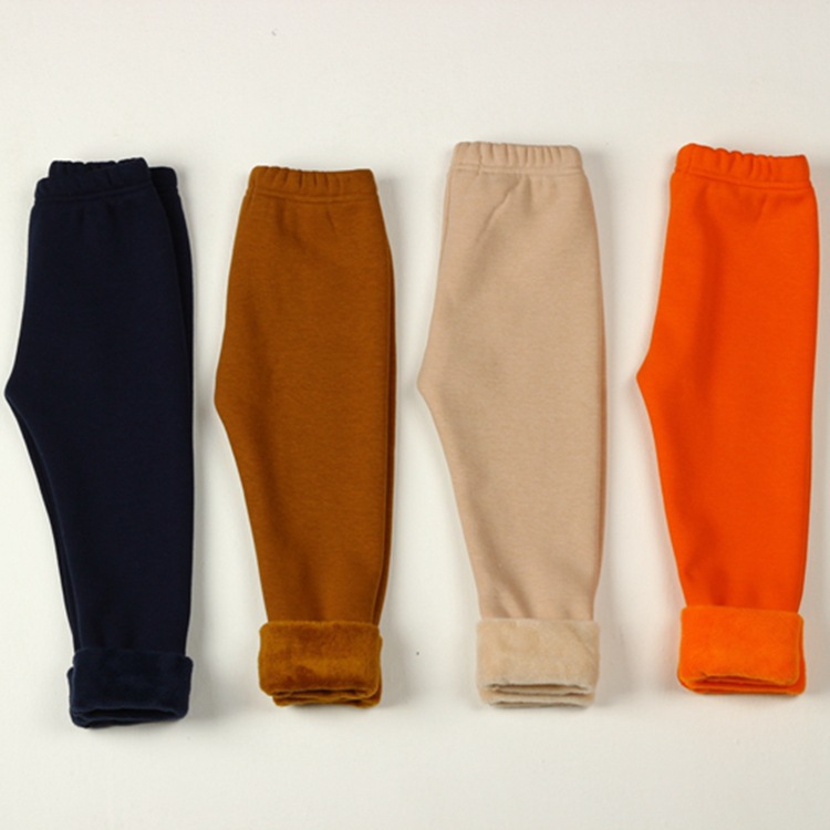 Autumn and Winter Children&#039;s Leggings Fleece-Lined Thick Warm Pants Korean Girls Solid Color Crawler Outer Wear Tight Stretch Trousers