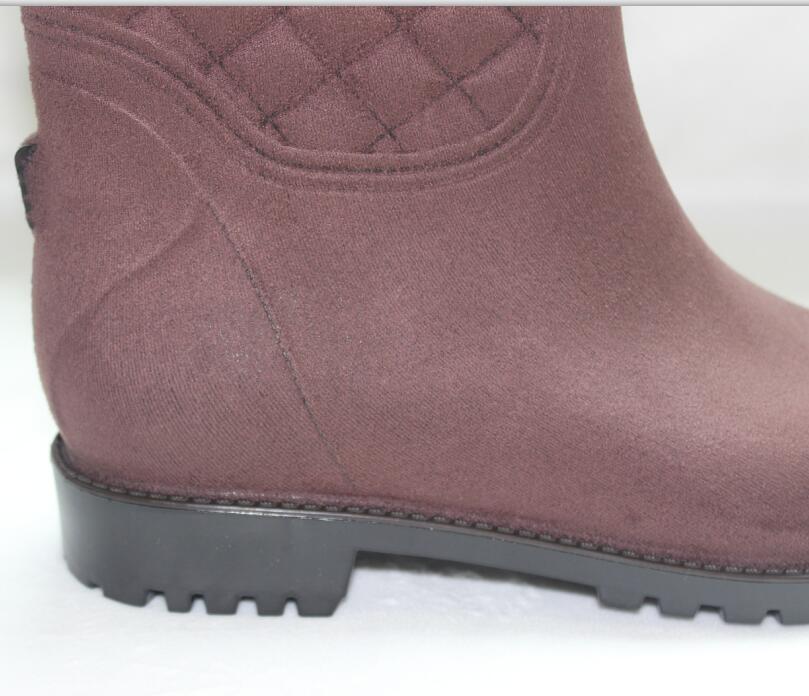 909 Coffee Flocking Knee-High Rain Boots