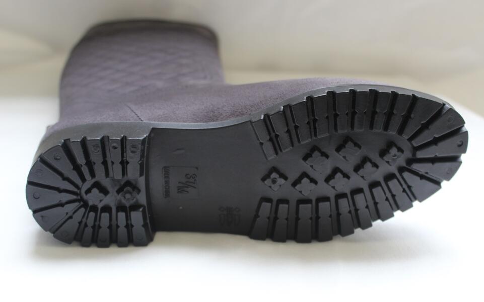 909-Gray Velvet Knee-High Rain Boots