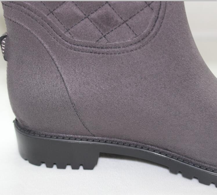 909-Gray Velvet Knee-High Rain Boots