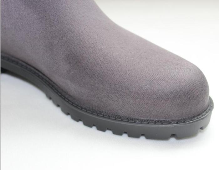 909-Gray Velvet Knee-High Rain Boots
