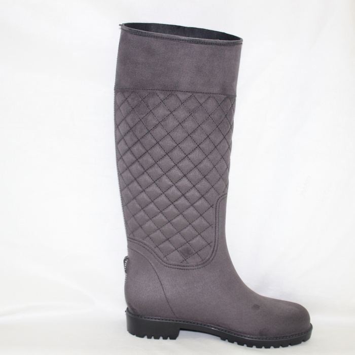 909-Gray Velvet Knee-High Rain Boots
