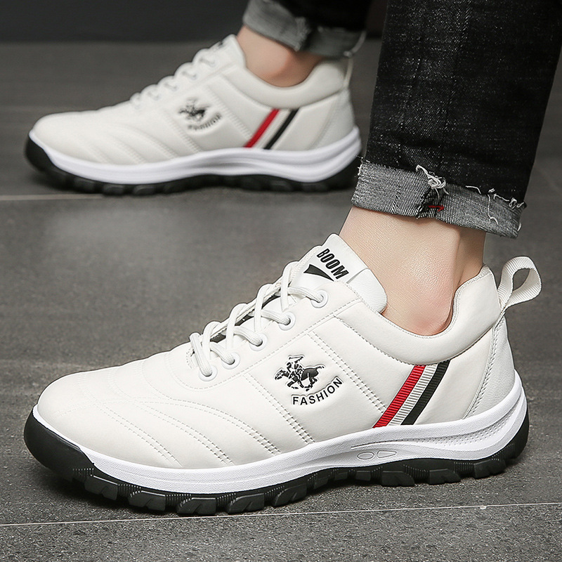 2021 New Autumn Leather Soft Bottom Non-Slip Korean Style Fashionable Casual Sneakers Cotton-Padded Shoes with Velvet Leather Shoes Men&#039;s Shoes