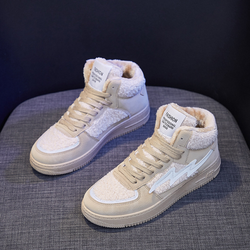 INS Fleece-Lined Warm High-Top Casual Shoes Women&#039;s 2020 Winter New Students Warm-Keeping Cotton-Padded Shoes Women&#039;s Korean-Style Running Shoes