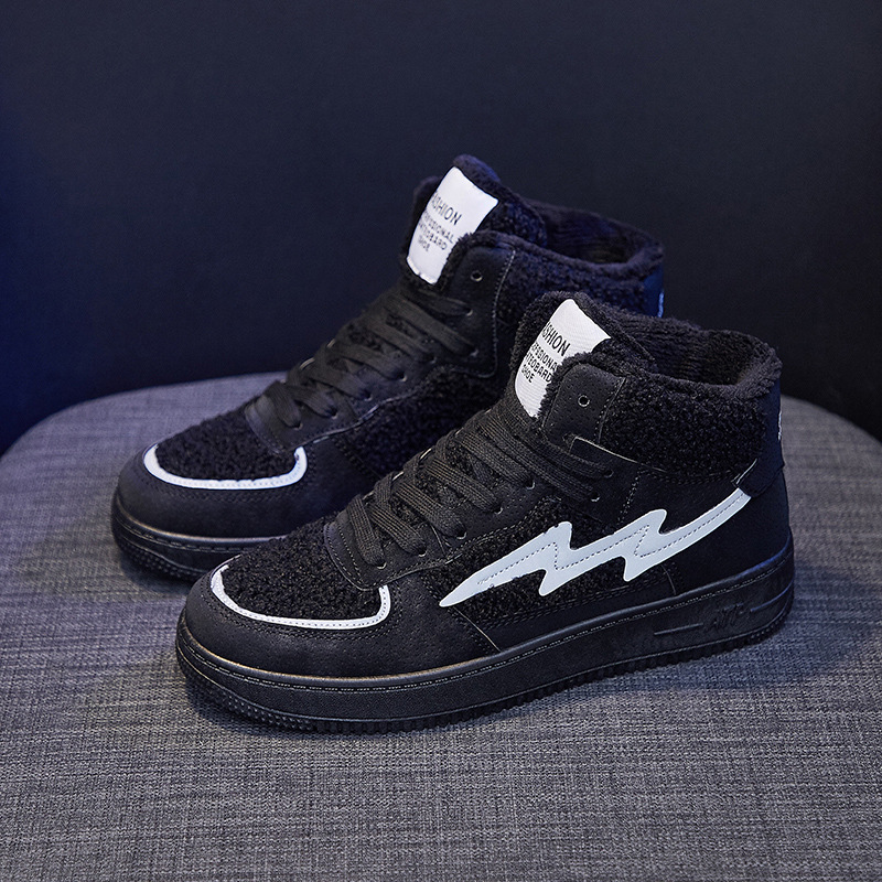 INS Fleece-Lined Warm High-Top Casual Shoes Women&#039;s 2020 Winter New Students Warm-Keeping Cotton-Padded Shoes Women&#039;s Korean-Style Running Shoes