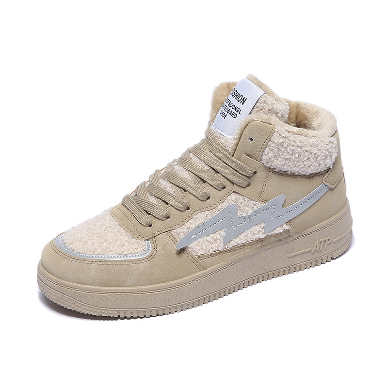 INS Fleece-Lined Warm High-Top Casual Shoes Women&#039;s 2020 Winter New Students Warm-Keeping Cotton-Padded Shoes Women&#039;s Korean-Style Running Shoes