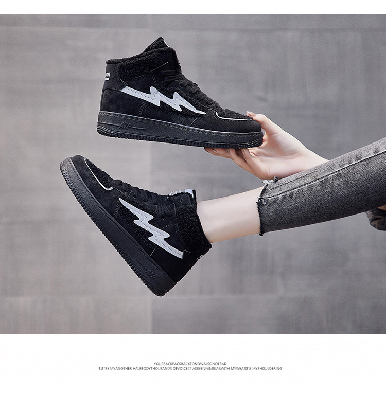 INS Fleece-Lined Warm High-Top Casual Shoes Women's 2020 Winter New Students Warm-Keeping Cotton-Padded Shoes Women's Korean-Style Running Shoes