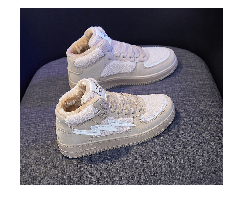 INS Fleece-Lined Warm High-Top Casual Shoes Women's 2020 Winter New Students Warm-Keeping Cotton-Padded Shoes Women's Korean-Style Running Shoes