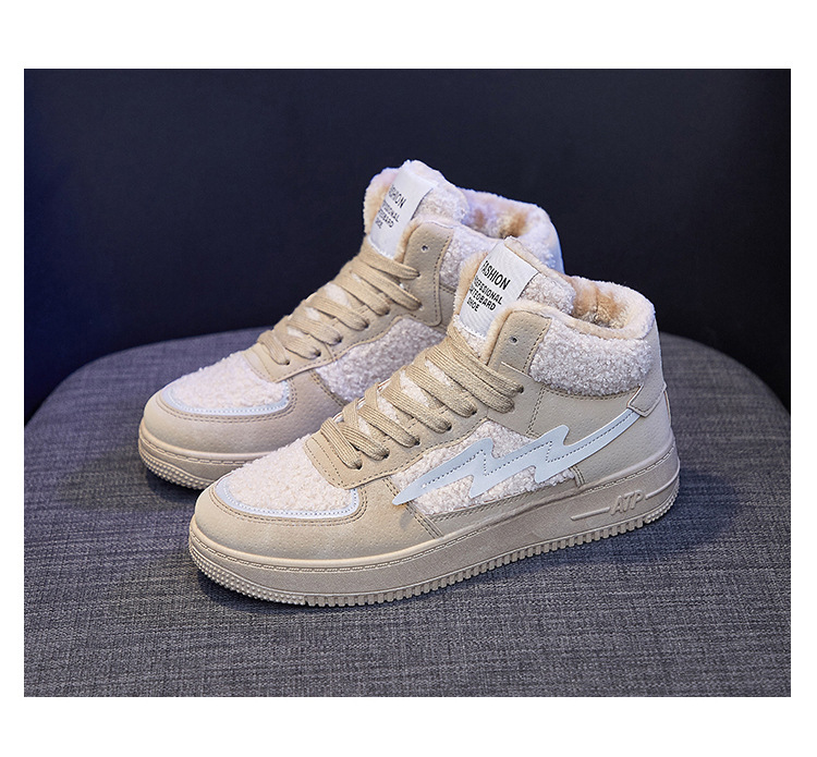 INS Fleece-Lined Warm High-Top Casual Shoes Women's 2020 Winter New Students Warm-Keeping Cotton-Padded Shoes Women's Korean-Style Running Shoes